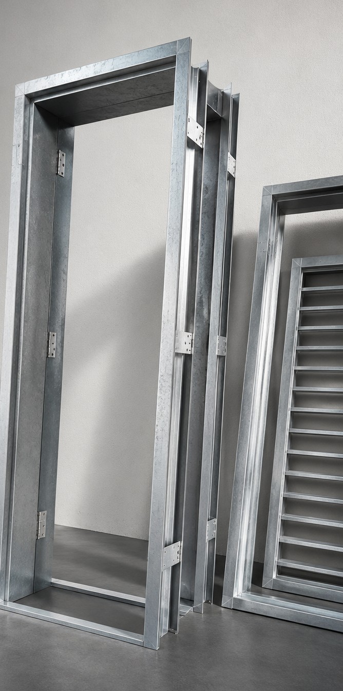 MODORS galvanized steel door frames — real product photograph